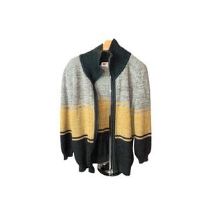 Vintage Full Zip Colorblock Knit Cardigan Green Yellow Grey Size L